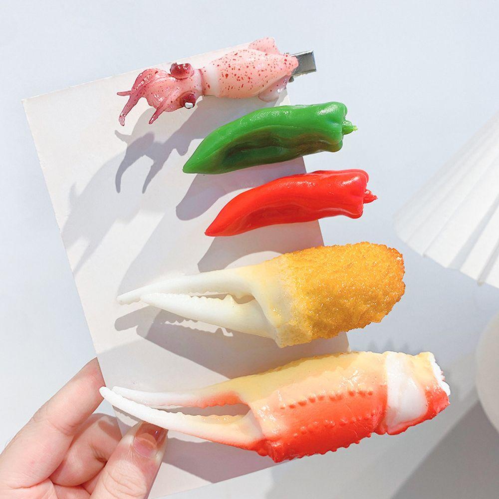 Kẹp Tóc Hình Mực / Ớt / Tôm Vui Nhộn Dễ Thương