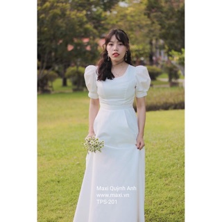 Đầm maxi trắng, dạ hội phi lụa sang trọng (hàng thiết kế cao cấp)