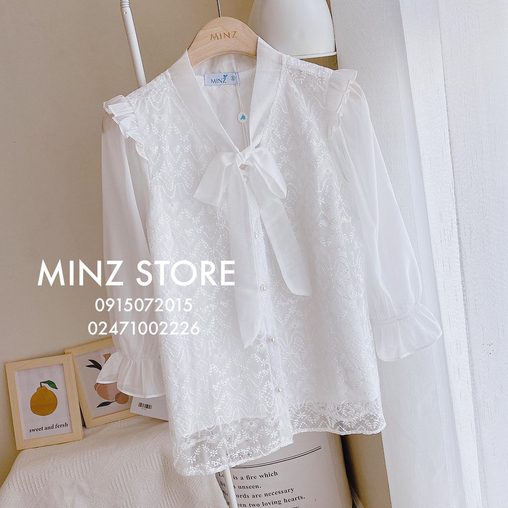 Áo tơ buộc nơ thân ren (2 màu)