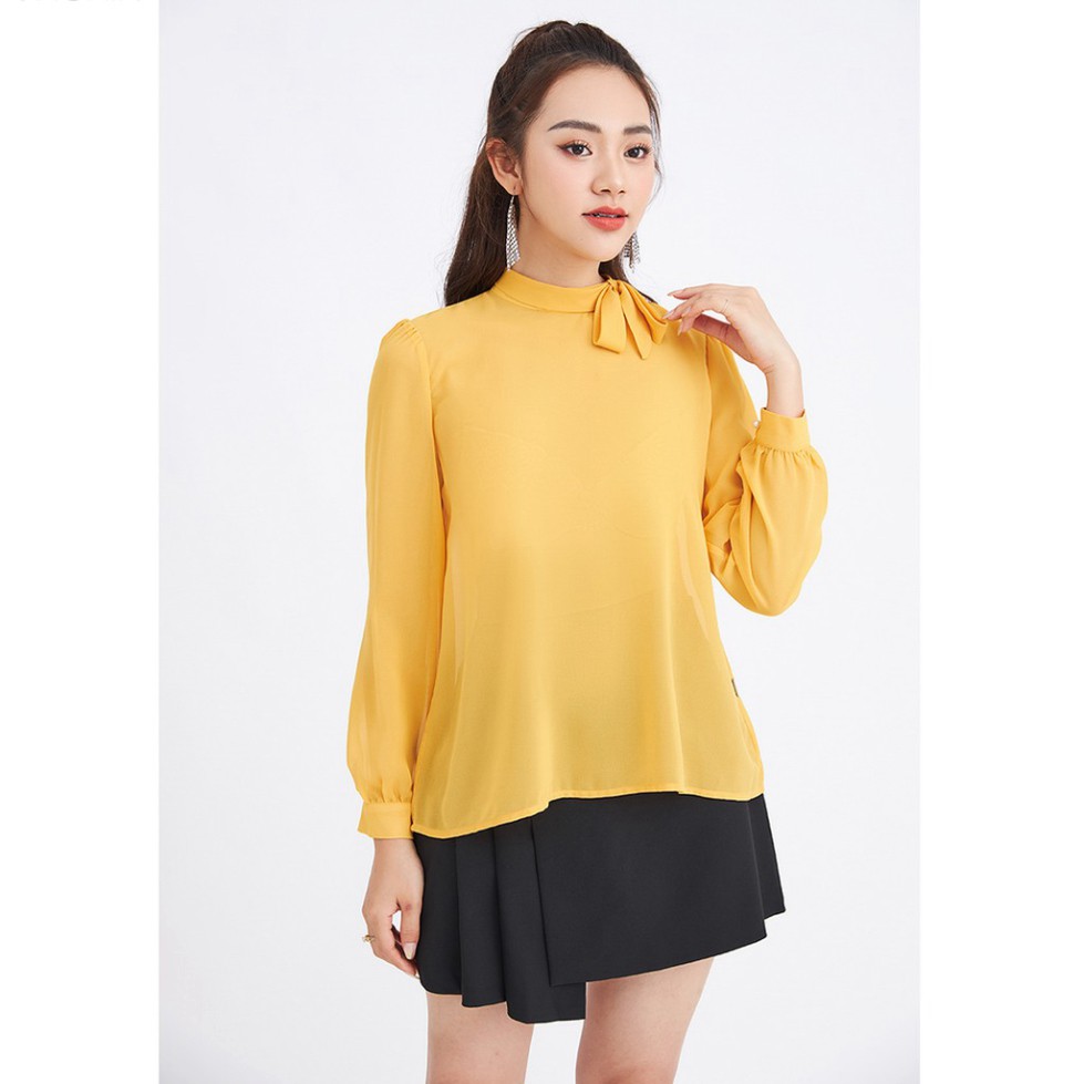 Áo sơ mi nữ công sở 92WEAR 3 màu, đủ size, thiết kế có nơ cổ đính ngọc ASA0276