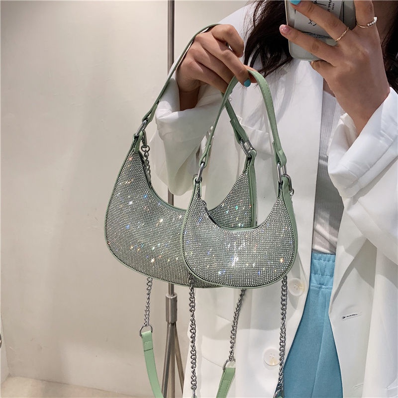 Túi Đeo Một Bên Vai Đính Đá Lấp Lánh Thời Trang Mùa Hè Mới 2021 Dễ Phối Đồ Cho Nữ