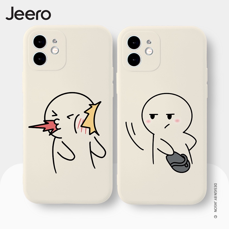 Ốp điện thoại JEERO viền vuông chống sốc ngộ nghĩnh bựa hoạt hình cặp đôi dễ thương đẹp mềm Cho iPhone 13 12 11 PRO MAX SE 2020 X XR XS 8 7 6 6S PLUS kute HFE494