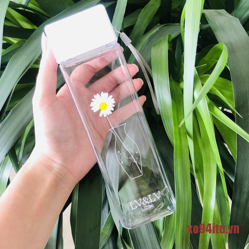 Bình nước nhựa trong suốt in hình hoa cúc đáng yêu 500ml