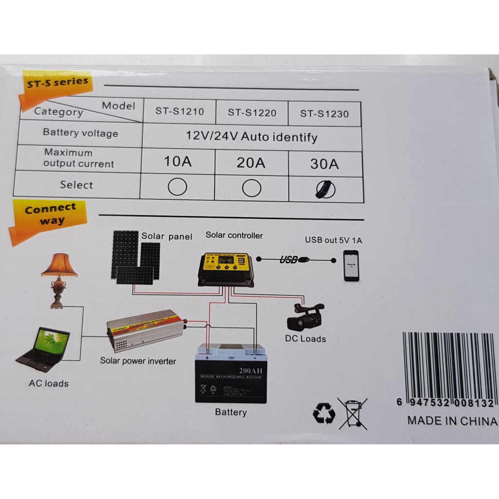 Sạc năng lượng mặt trời ST-S1230 sạc pin LITHIUM ION pin LIPE Po4