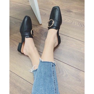Mã 30-S1 Giày sục nữ khóa tròn cạnh da đen mờ siêu đẹp