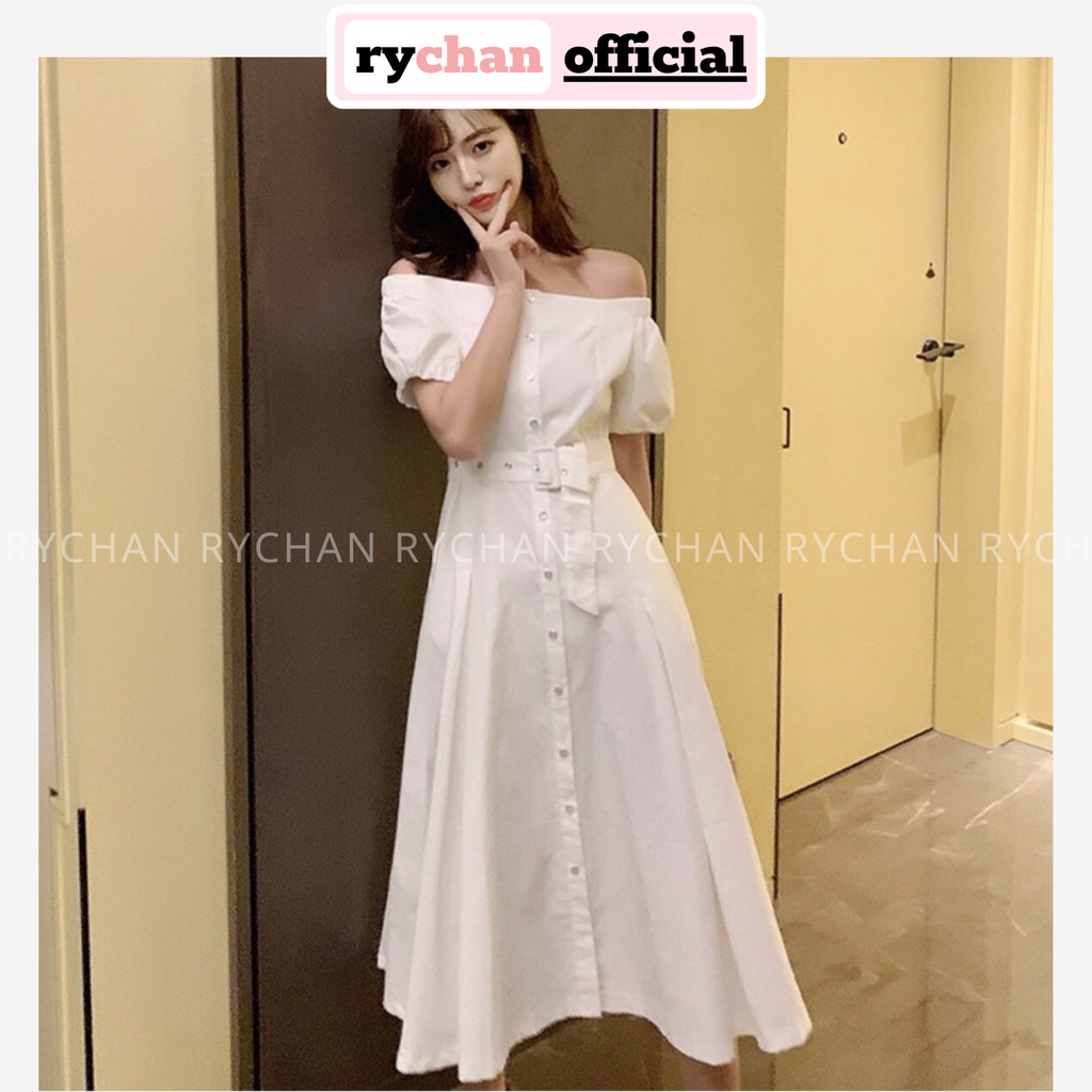 Đầm Xòe Trắng Trễ Vai Kèm Belt Rời - DX559