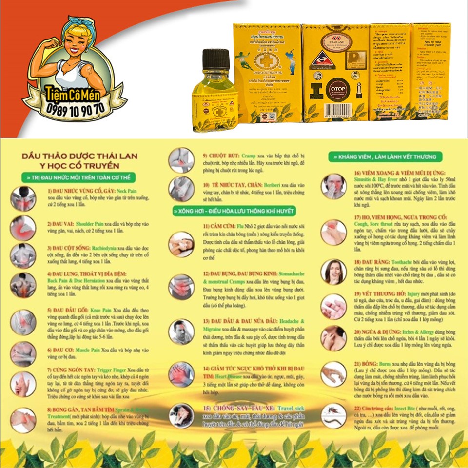 DẦU THẬP TỰ VÀNG THÁI LAN 3ML &amp; 24ML - DẦU THÁI LAN CHÍNH HÃNG - GOLD GROSS YELLOW OIL