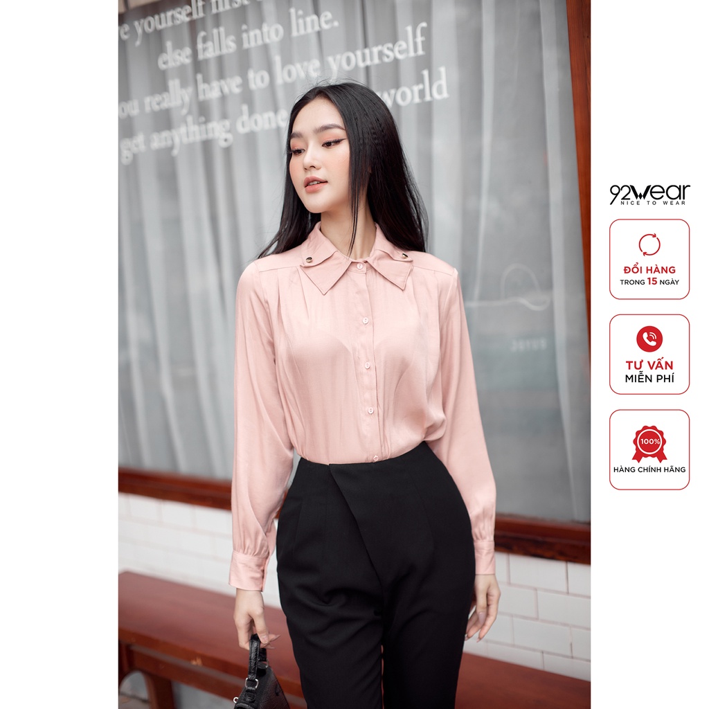 Áo sơ mi dài tay 92WEAR, thiết kế nhún vai, 2 lớp cổ phá cách, điệu đà ASA2229