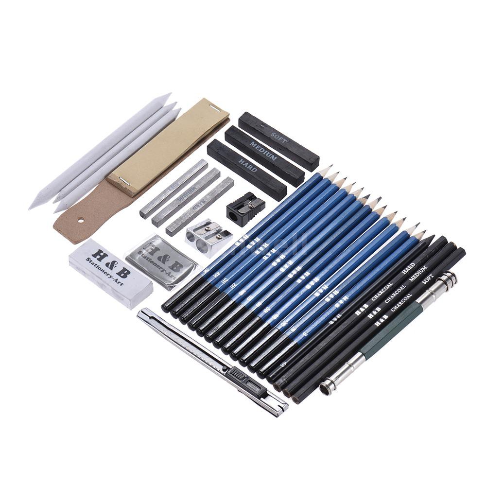 32pcs/Set Professional Drawing Sketch Pencil Kit Including Sketch Pencils Graphite & Charcoal Pencils Sticks Erasers Sha