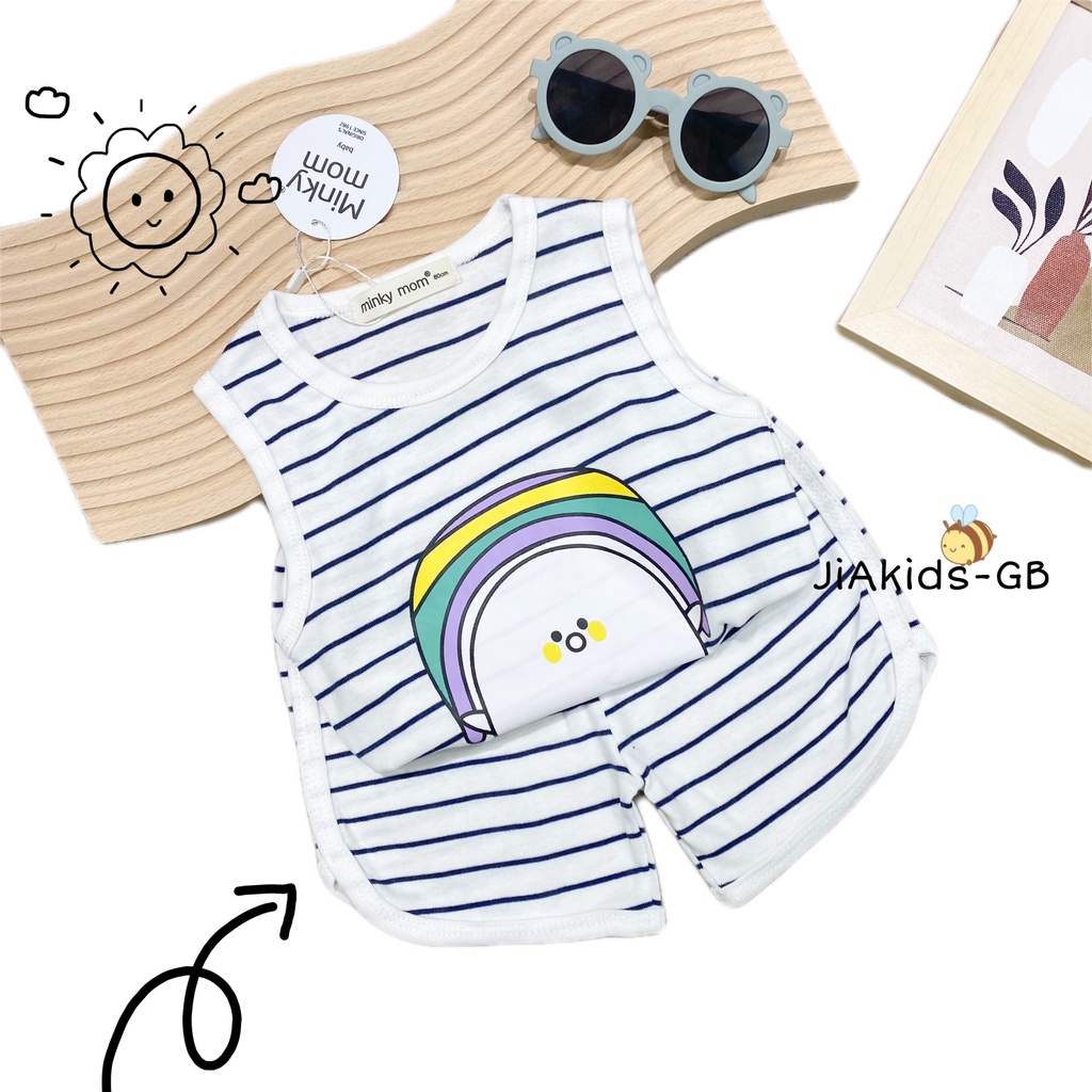 Bộ Ba Lỗ COTTON HÀN MINKY MOM Vải Sọc Bo Viền In Hình Dễ Thương Cho Bé BL-IN27