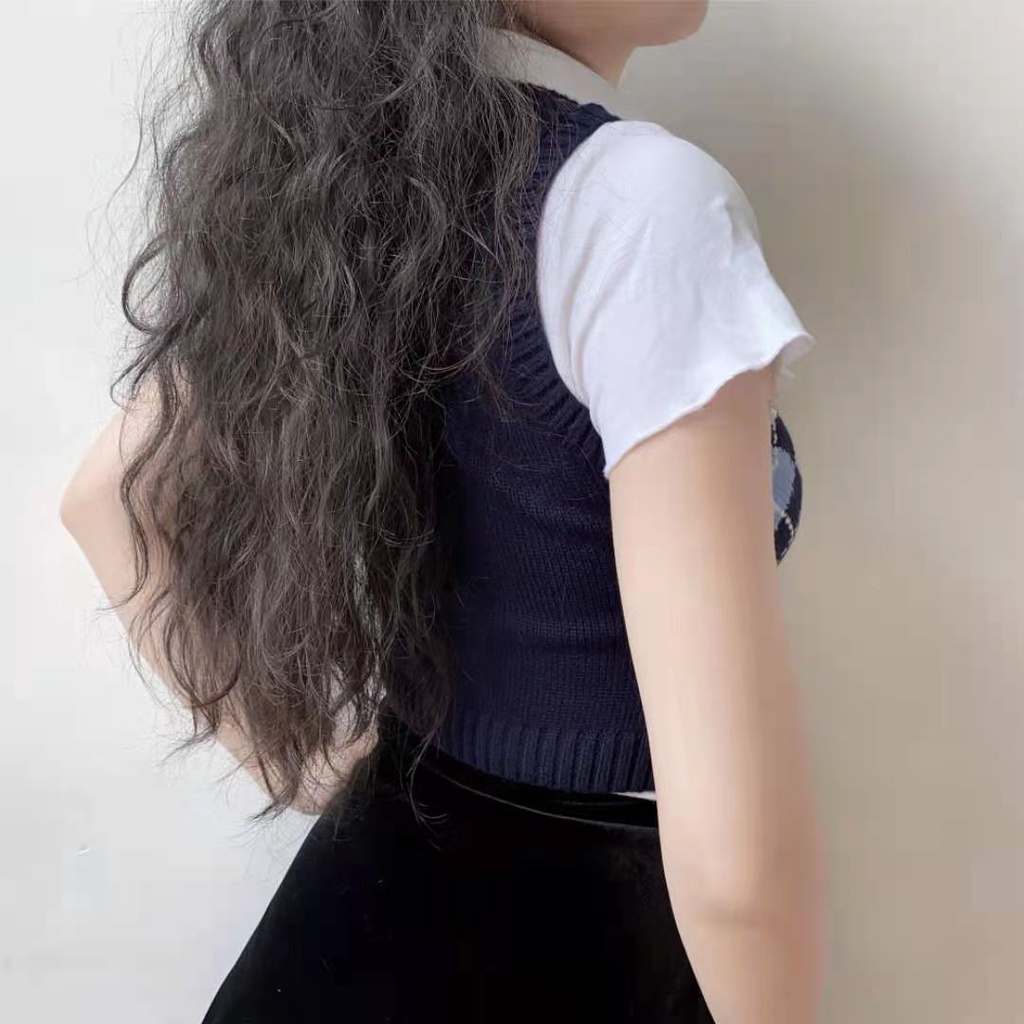 SUXI Áo Len Nữ Cộc Tay Cổ Chữ V Thời Trang Hàn