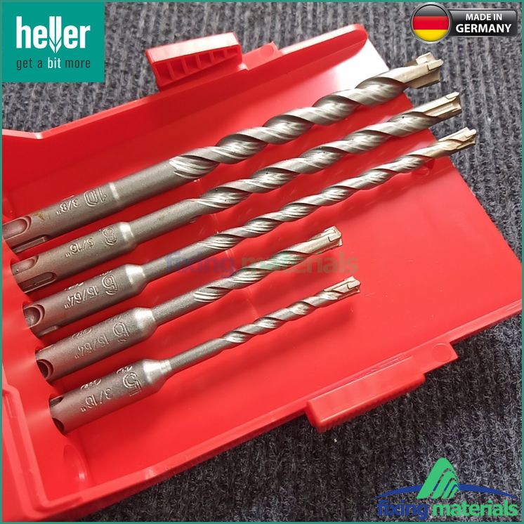 Hộp 5 mũi khoan bê tông HELLER 4 ngạnh, chuôi gài SDS Plus, SX tại ĐỨC