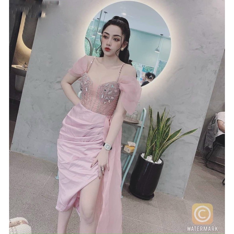 ĐẦM BODY RỚT VAI ĐÍNH ĐÁ PHỐI BÈO