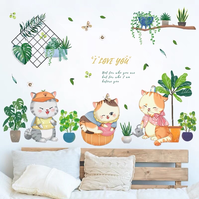 Tranh dán tường, Decal dán tường 3 chú mèo dễ thương