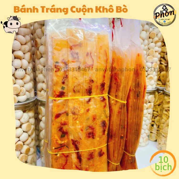 10 Bịch Bánh Tráng Dẻo Cuộn Khô Bò, Thơm Ngon - Ăn Vặt Nhà Phởn