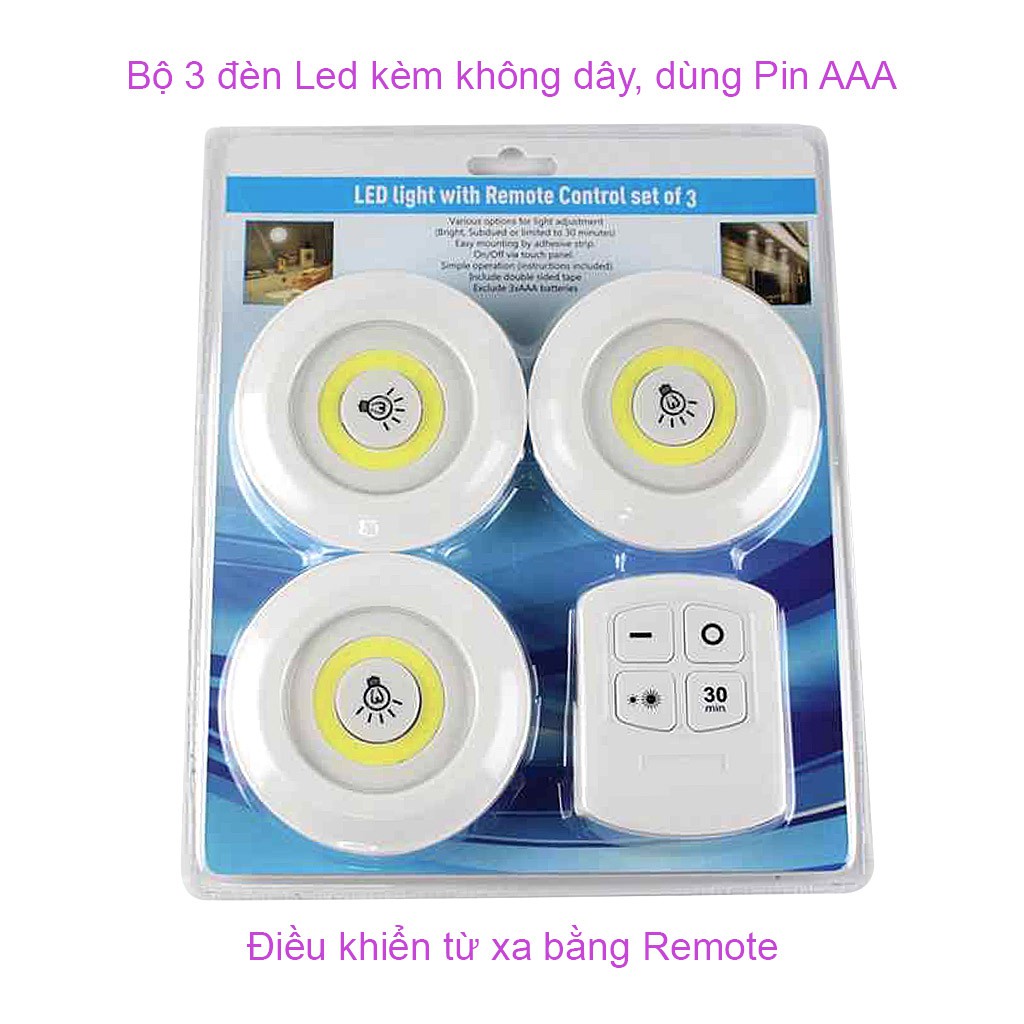 Bộ 3 Đèn LED Điều Khiển Từ Xa -Đèn Led dán tường