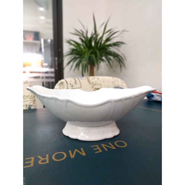 Bát thuyền đựng gà cúng, hoa quả gốm sứ Bát Tràng men trắng dày cao cấp Shop Tiện Ích