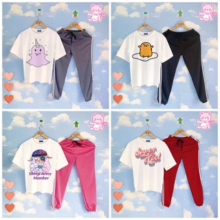 Set áo thun tay lửng quần kẻ 3 sọc, quần unisex 2 sọc C1718