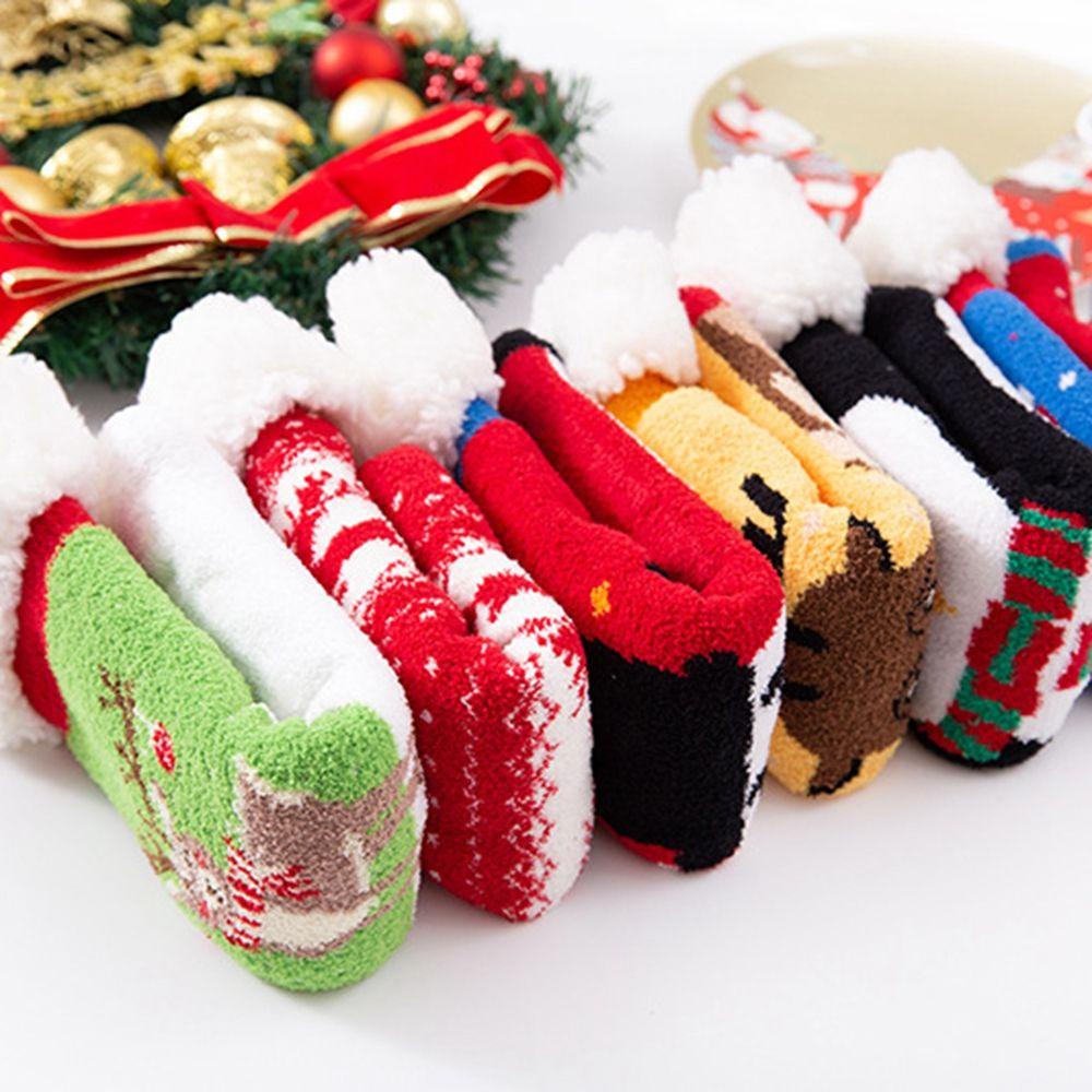 Vớ Cotton Dày Giữ Ấm Chống Trượt Họa Tiết Giáng Sinh Dành Cho Nữ