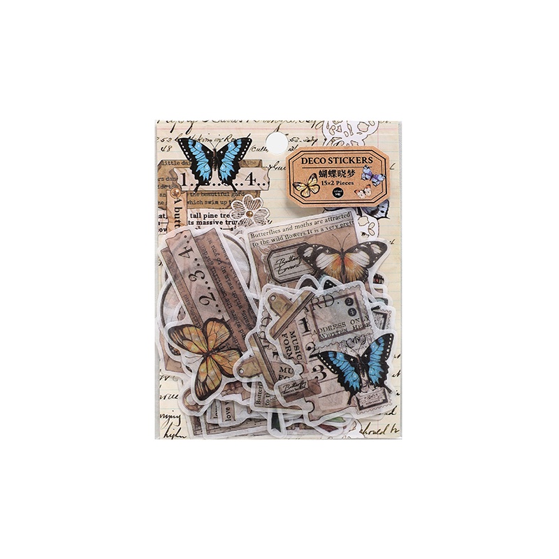 Mr.Paper 4 loại 30 miếng / gói Hình dán cổ điển Cây hoa bướm Báo giấy tiêu đề Phong cách thẩm mỹ Sổ tay sáng tạo Cắt dán Tự làm Vật liệu trang trí Nhãn dán