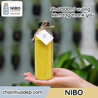 [Chai nhựa 300ml] 20 chai vuông cao 300ml đựng nước ép, trà sữa kèm tag cute  | MS: 300VC