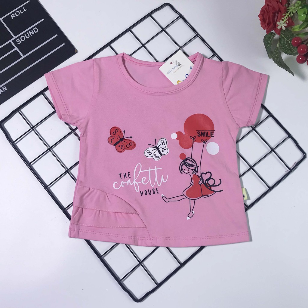 Áo thun cho bé gái in họa tiết cô gái size 6-16 kg