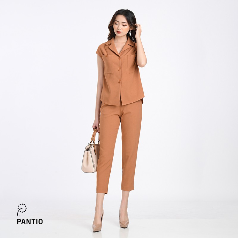 Áo sơ mi nữ ngắn tay cổ vest màu nâu BAS52221 - PANTIO