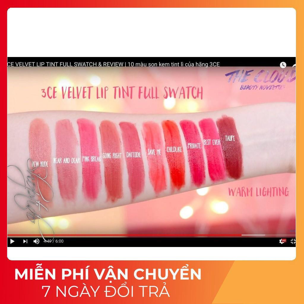 [FULL BOX] Son 3CE VELVET LIP TINT Auth cam kết hàng Chính hãng, Check mã Hidden tag