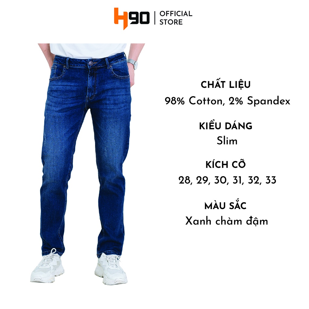 [Mã SRBACK010912 hoàn 20K xu đơn 50K] Quần jean nam H90 dáng slimfit màu xanh đậm chất bò co giãn HTRJ001 | BigBuy360 - bigbuy360.vn