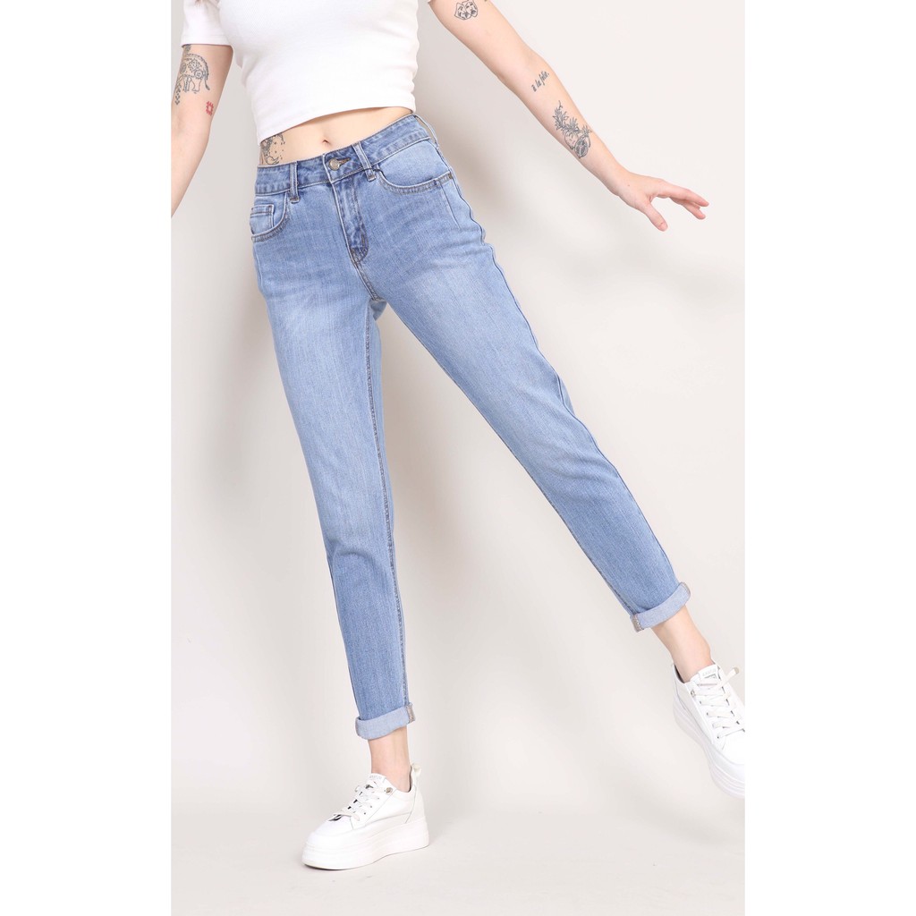 Quần Jean Nữ Boyfriend Trơn hoạ tiết sọc Túi co giãn CT Jeans