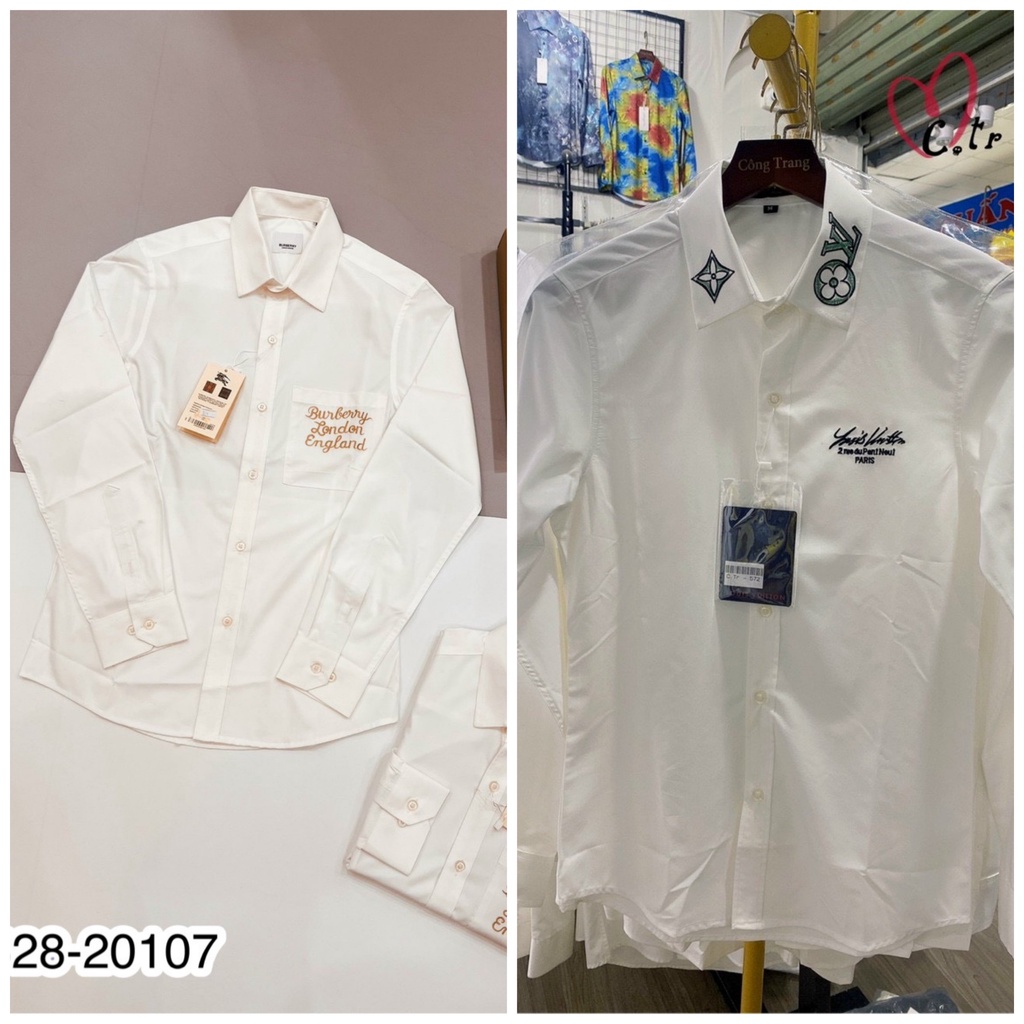 Áo Sơ Mi Nam LV Thêu Chữ Siêu Đẹp - Áo Sơ Mi Nam Thêu Logo Cực Xịn