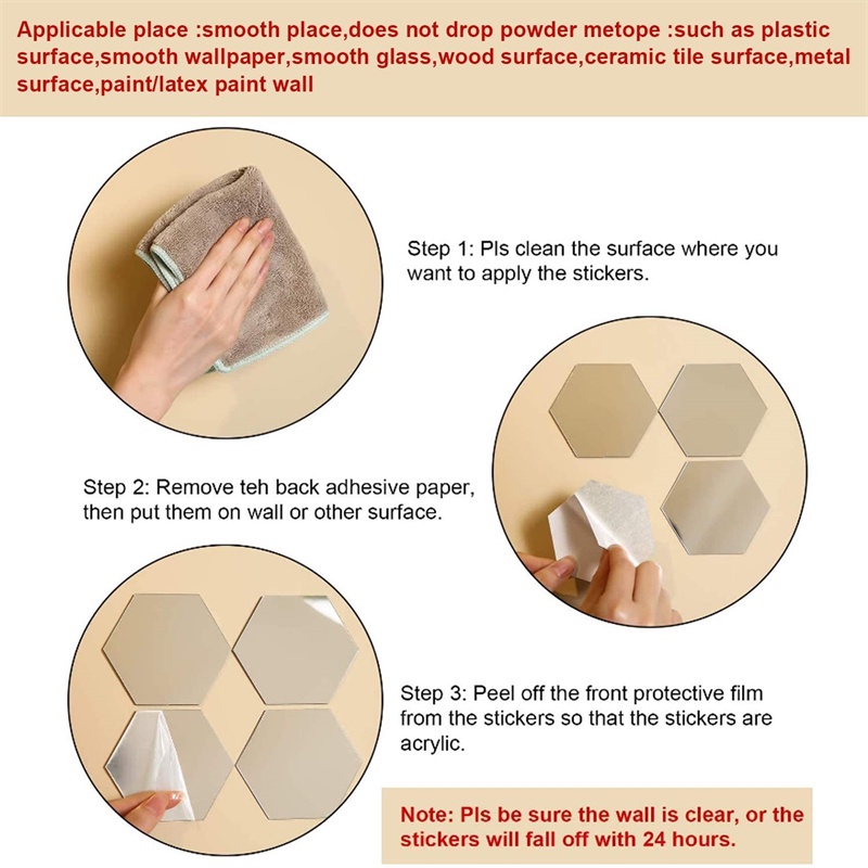 Bộ 12 Đề Can 3D Hình Lục Giác Tráng Gương Dùng Để Trang Trí Nhà DIY