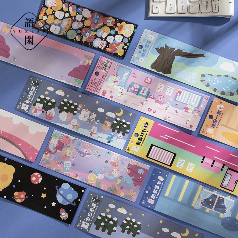 Set 2 tấm sticker Hình dán gấu thỏ nhỏ mẫu Hàn Quốc Lấp Lánh trang trí Toploader xinh