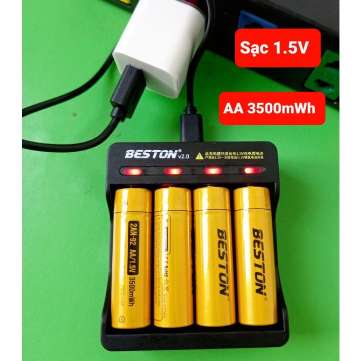 Pin sạc Beston AA AAA 1.5V và bộ sạc pin nhanh BST-M7011, có kèm 1 củ sạc iphone, bảo hành 1 năm.