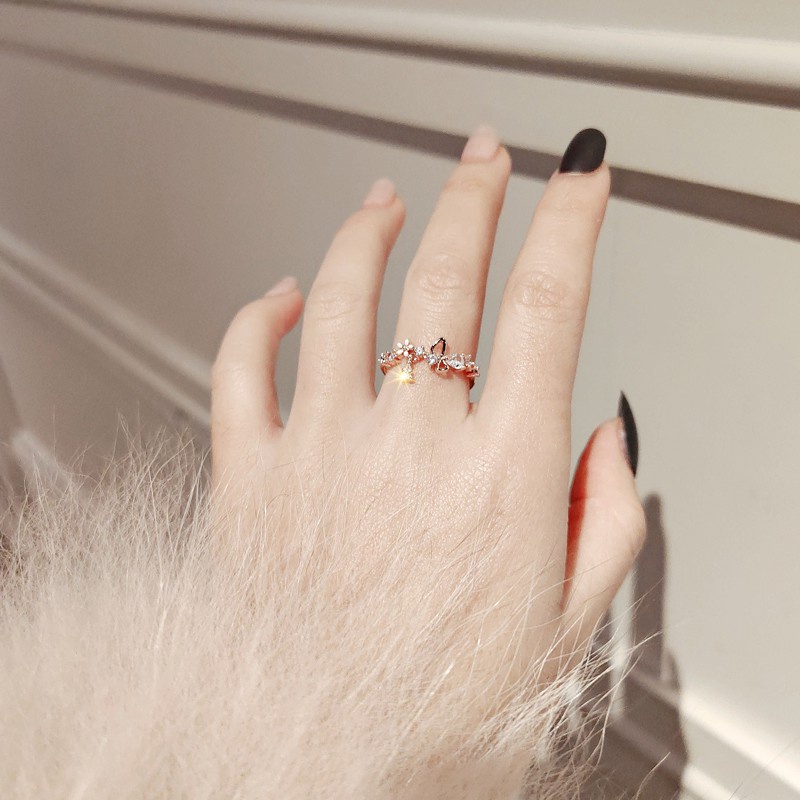 Thời Trang Nhẫn Hở Hình Hoa Đính Đá Zircon Phong Cách Hàn Quốc Cho Nữ