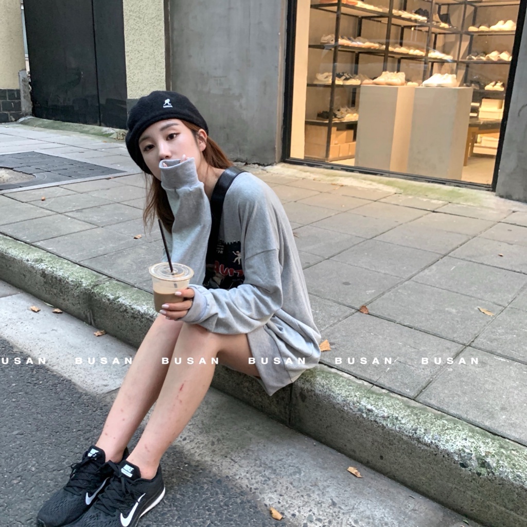 COZOK Áo sweater tay dài dáng rộng phong cách thời trang hàn quốc