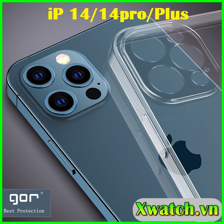 Ốp lưng dẻo Gor cho iPhone 14, iPhone 14 Pro, 14 Plus, iPhone 14 Pro Max trong suốt bảo vệ camera