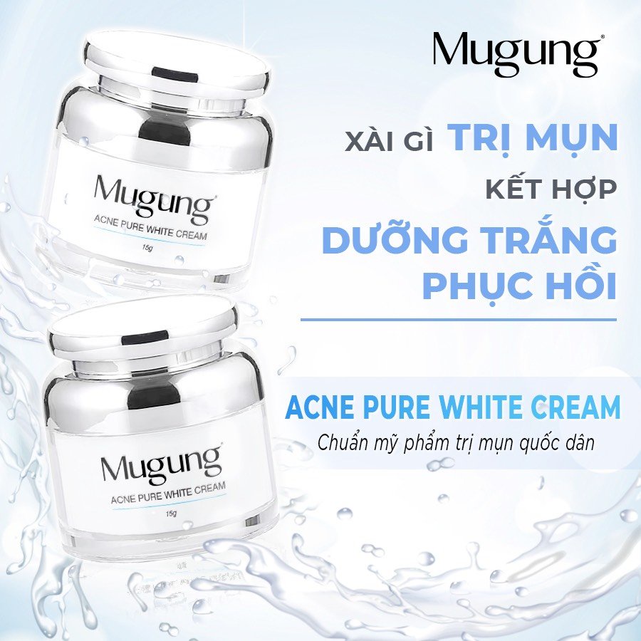 Kem Dưỡng da giảm mụn,phục hồi và dưỡng trắng da,se khít chân lông xóa vết thâm mụn Mugung Acne Pure White Cream 15g