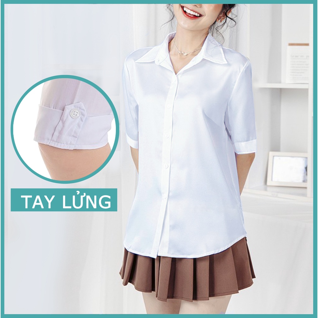 Áo sơ mi trắng nữ tay lửng học sinh, văn phòng, vải KT silk, size từ 27-73kg