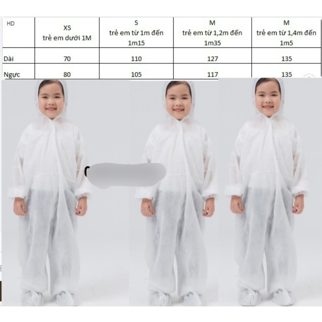 QUẦN ÁO PHÒNG DỊCH TRẺ EM, ĐỦ SIZE : XS- S- M - L- XL - XXL Mầu XANH