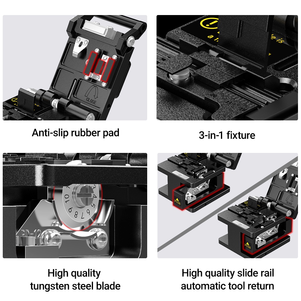 AMPCOM Công cụ cắt sợi quang Fiber Cleaver FTTH Cắt cáp chính xác cao All Metal Body 12 lưỡi cắt Bề mặt với túi đựng WAM-60S