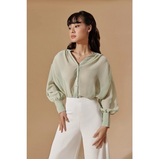 Áo sơ mi vải voan tay dài pleated chiffon shirt - devons studio