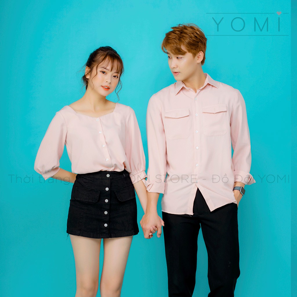 Áo sơmi đôi, áo sơmi cặp, áo đôi sơmi cho các cặp đôi, vải trơn mềm mặc mát, thấm hút mồ hôi