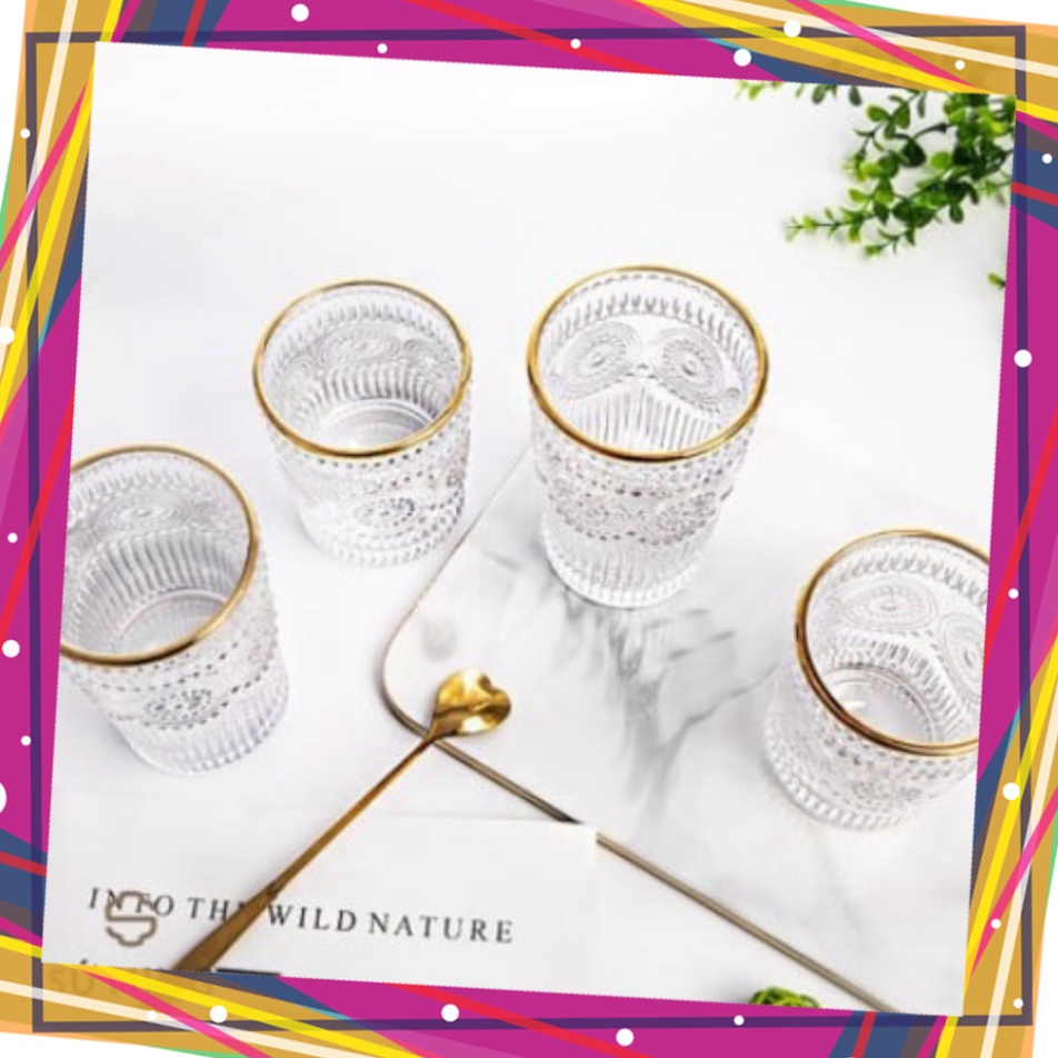 Bộ cốc thuỷ tinh vintage viền vàng