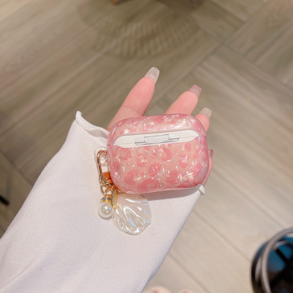 Vỏ Bảo Vệ Hộp Sạc Tai Nghe Airpods 1 2 3 rd Pro Hình Báo Hồng Kèm Móc Khóa Ngọc Trai Dễ Thương Ốp