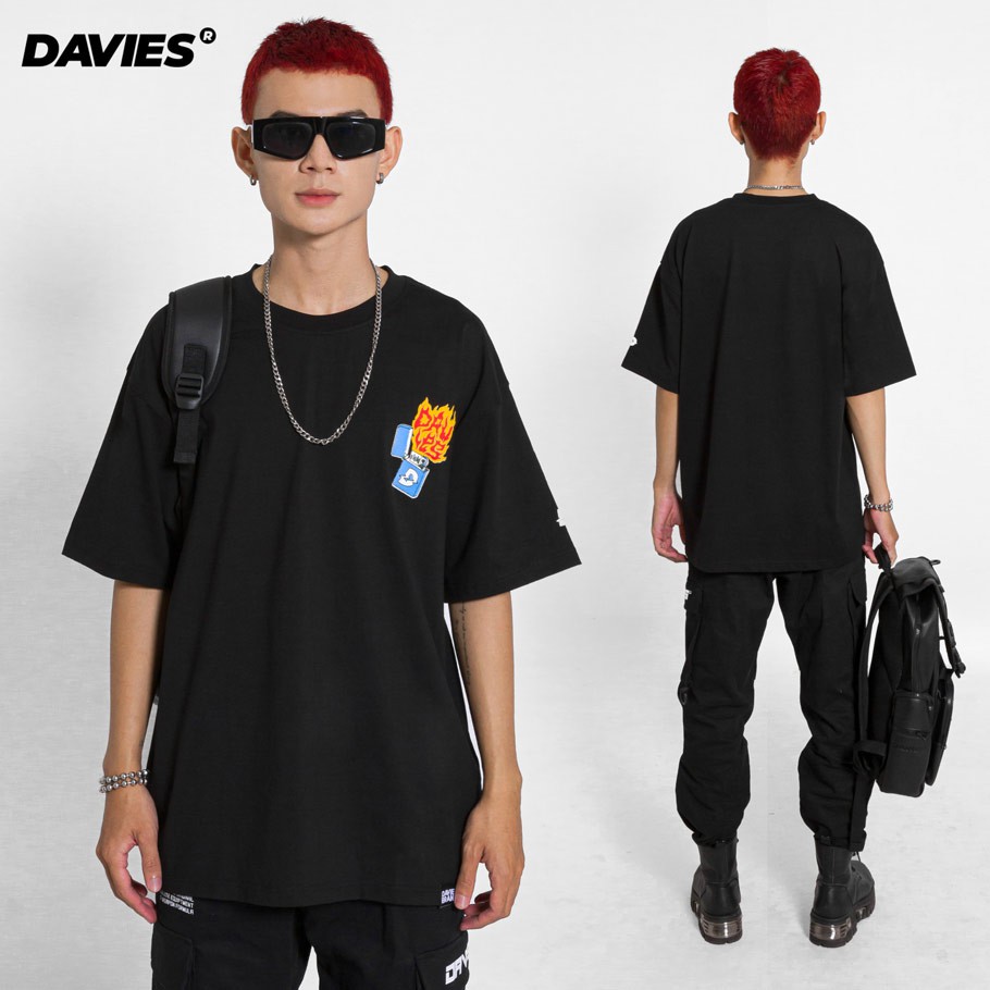 Áo thun form rộng nam nữ tay lỡ đen áo thun local brand Davies Gas.