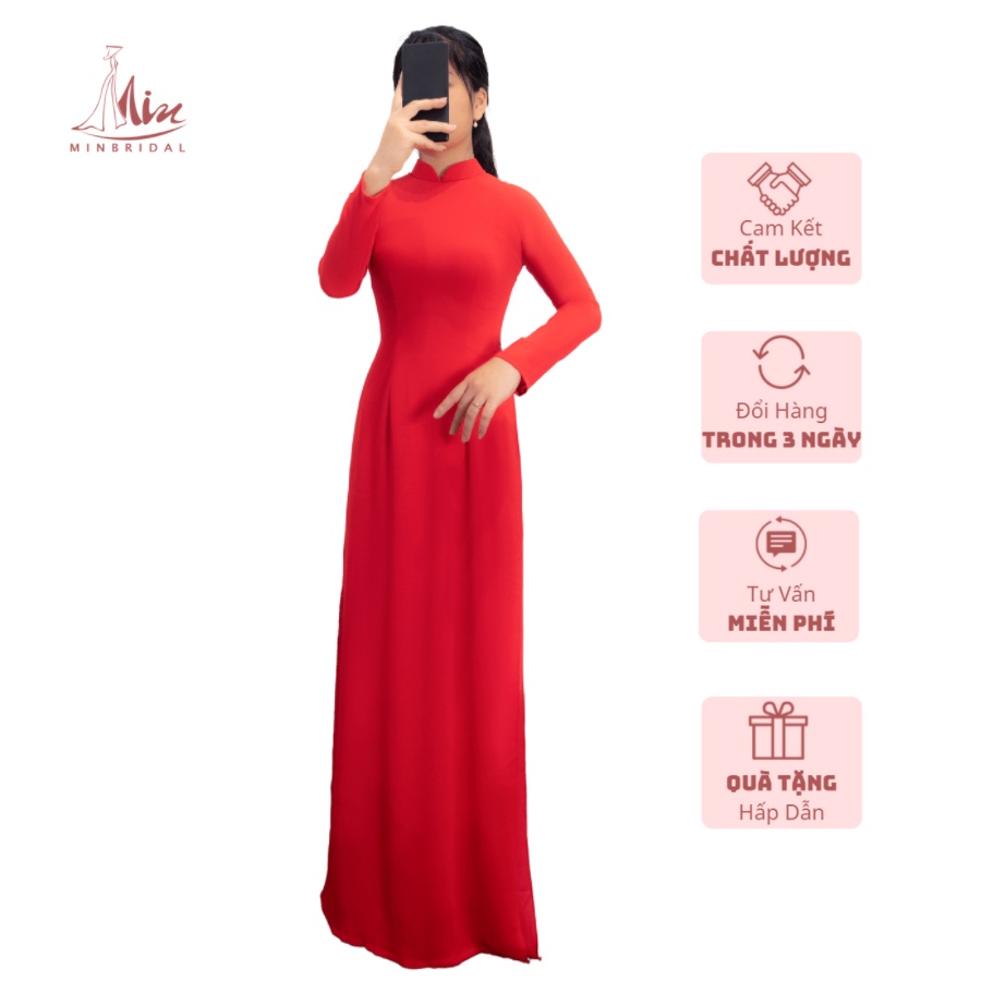 Áo Dài Truyền Thống Chifon 4 Tà Màu Đỏ- Ao Dài Min