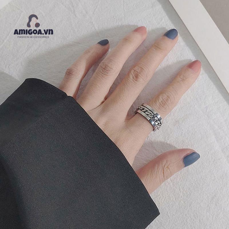 Nhẫn Thép Titan Đơn Giản Cá Tính Có Thể Xoay Được