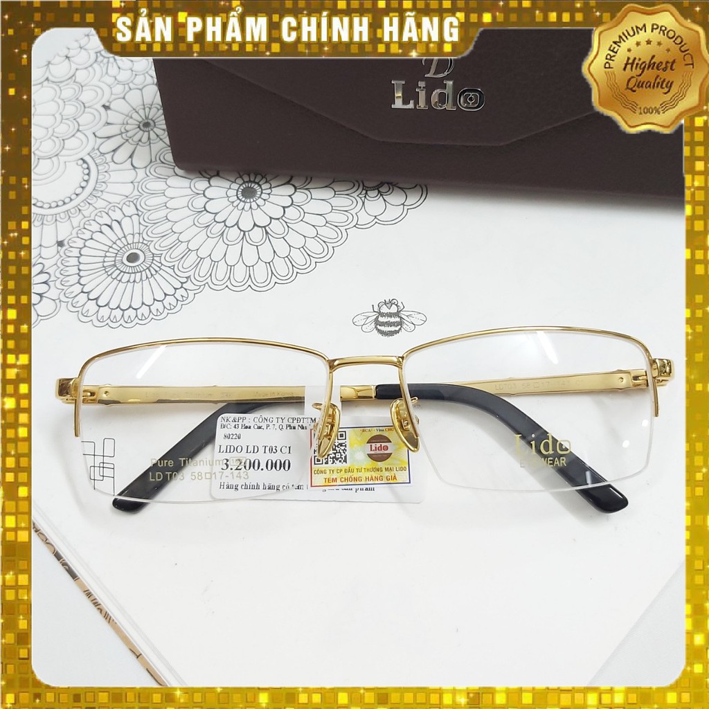 Gọng kính LIDO titanium mạ vàng 24K