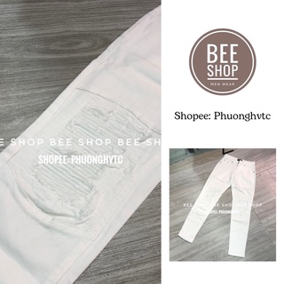 Quần bò nam Amiri full trắng vá - Quần jean nam rách vá da siêu chất - Bee Shop